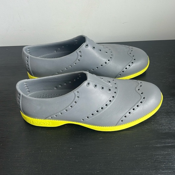 Biion Oxford Wingtip Golf Loafers Slip On Grey/Yellow Rubber Oxford Gold Shoes - Picture 3 of 16